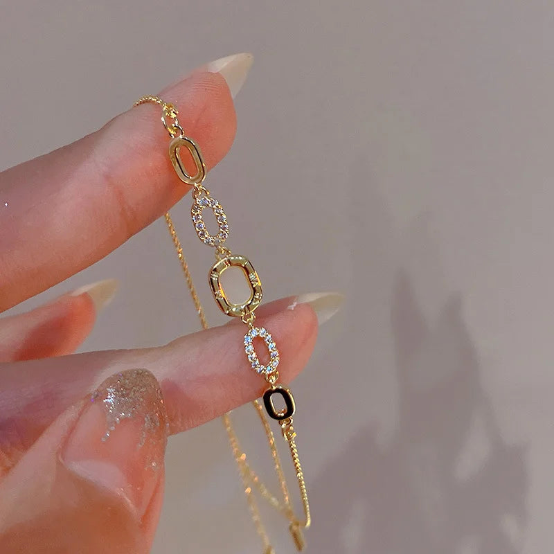 The Sovereign Square: Adjustable Gold-Plated Zircon Bracelet