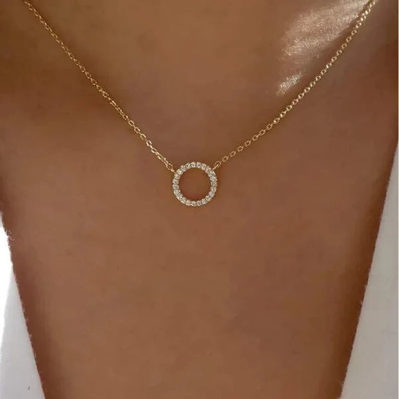 The Halo Glow: Crystal Circle Pendant Necklace